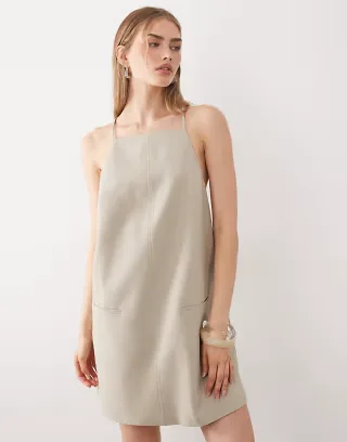 ASOS DESIGN low back tailored mini dress in stone