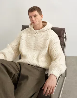 Topman relaxed fit hand knitted heavyweight hoodie in ecru