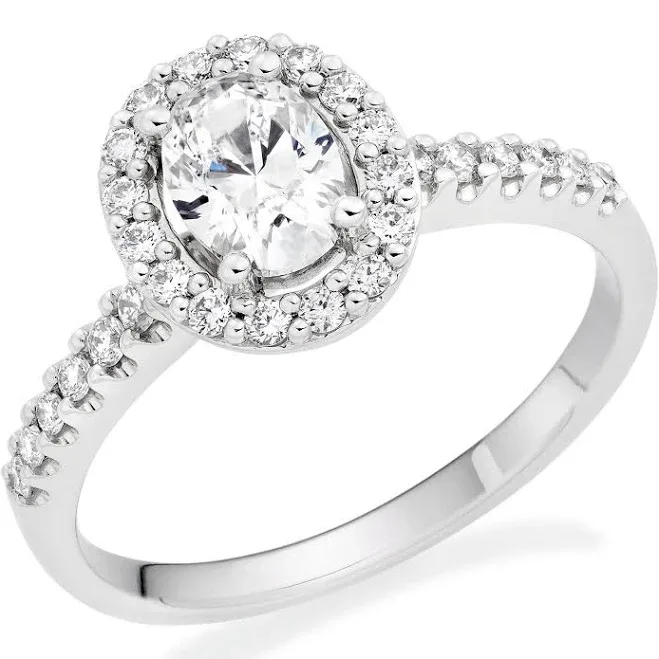 Beaverbrooks Women's Platinum Diamond Oval Cut Halo Ring, Diamond Carat 1.06 Colour G, Clarity SI1, Ring Size P