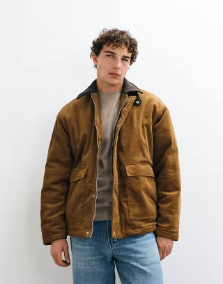 ASOS DESIGN oversized cord field jacket with contrast collar in brown