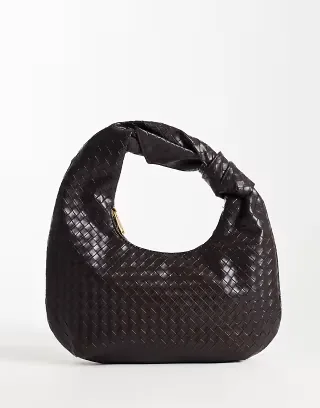 Glamorous woven knot shoulder bag in dark brown