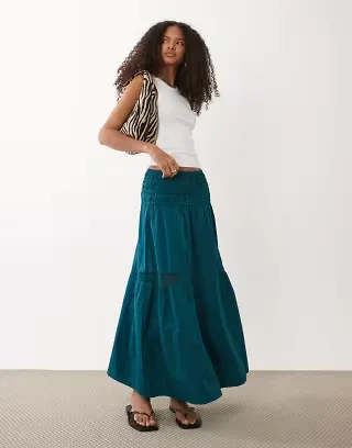 Wednesday's Girl tiered floaty midaxi skirt in teal
