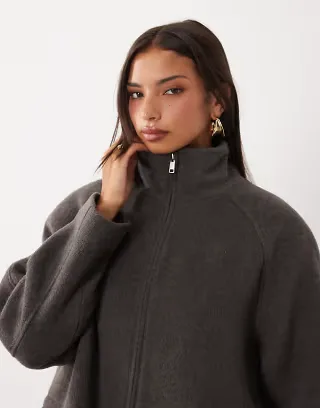 ASOS DESIGN formal zip front harrington jacket with wool in mocha