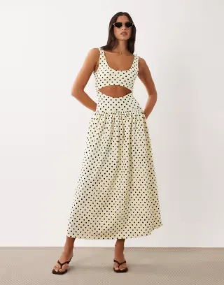 ASOS DESIGN cut-out detail midaxi dress in yellow polka dot