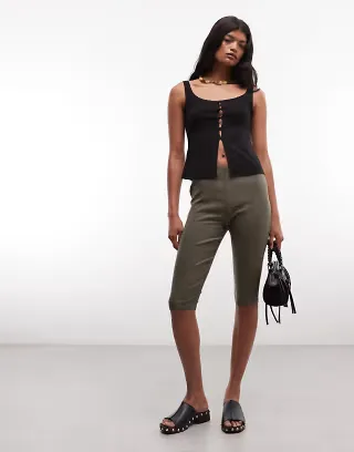 Reclaimed Vintage bengaline capri pants in olive pinstripes