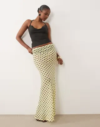 ASOS DESIGN printed sheer mesh maxi skirt in yellow polka dot print