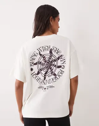 4505 heavyweight cotton oversized t-shirt with sun back print in vintage white