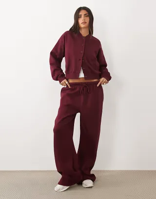 Kaiia cotton rich wide leg sweatpants in burgundy - part of a set