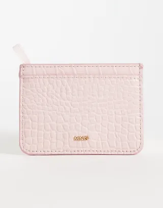 Mango croc effect card holder in pastel pink
