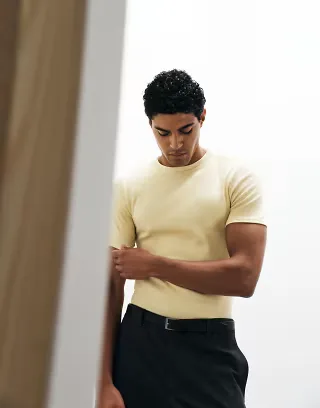 ASOS DESIGN muscle fit t-shirt in yellow rib knit