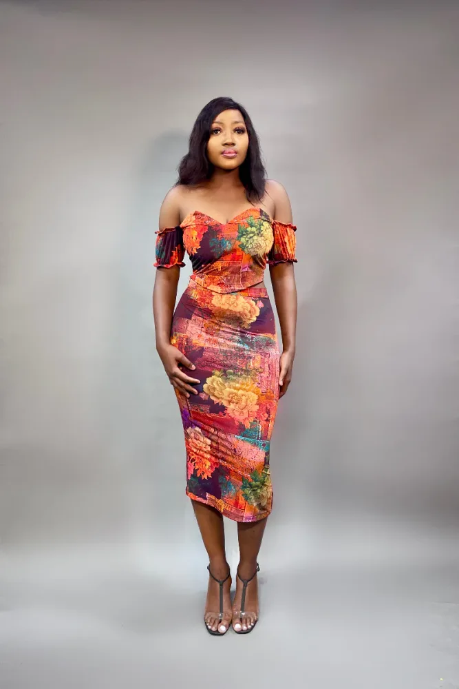 OFF SHOULDER SWEETHEART TOP AND MIDI SKIRT