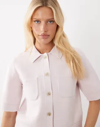 ARKET knit cotton short sleeve cardigan with utility pockets in pink
