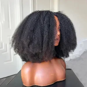 Short Bob Afro Kinky Curly Wig - Human Hair 13x4 HD Lace Frontal - High Density Transparent Closure - Natural Hairline L