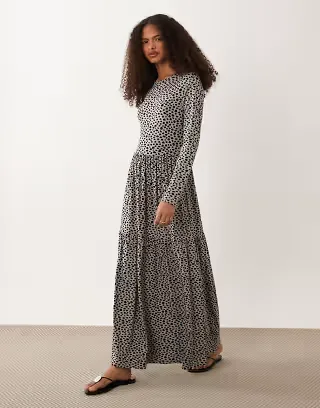 Wednesday's Girl smudge spot midaxi dress in gray