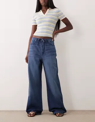 ASOS DESIGN drapey low rise jeans in dark wash