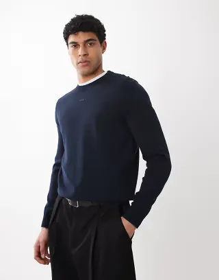 HUGO Red slim long sleeve knit sweater in navy