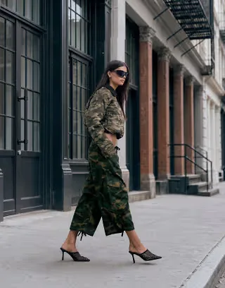 Lioness exclusive Frankie tie detail cropped wide leg capri pants in camo