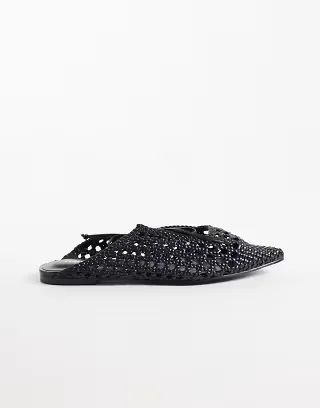 Public Desire Tabitha woven pointy toe flat mules in black