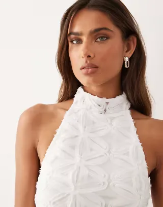 ASOS DESIGN applique mesh asymmetric halter top in white - part of a set