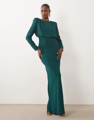 ASOS DESIGN modesty batwing sleeve maxi dress in bottle green