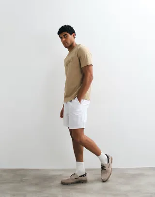 HUGO Red Dulivio tonal chest print t-shirt in beige