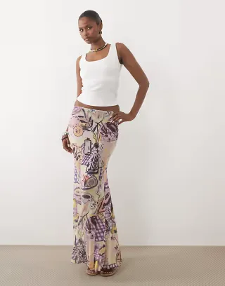 ASOS DESIGN printed mesh maxi skirt in fruit print - part of a set