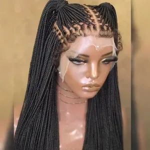 Cornrows Braided Wig Small Square Knotless Box Braids Lace Front Wigs For Black Women With Baby Hair Synthetic Long 36In