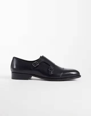 ASOS DESIGN monk shoes with buckled straps in black leather