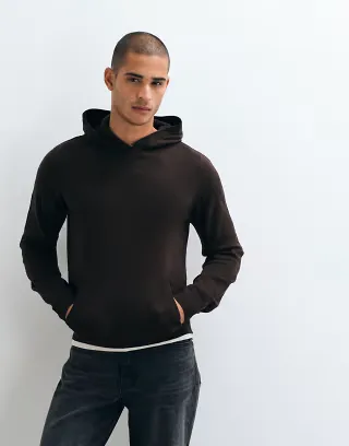 Brave Soul knitted hoodie in dark chocolate brown