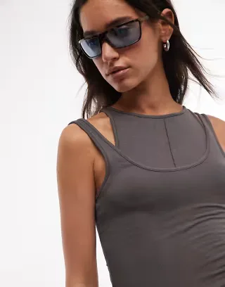Weekday layered effect tank top in dark gray