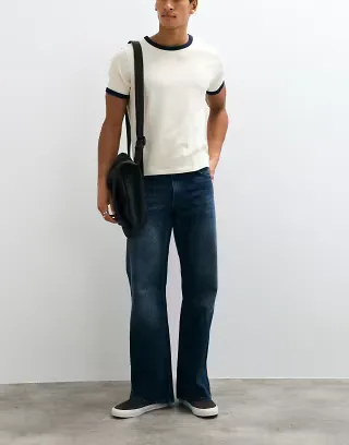 ASOS DESIGN wide flare jeans in raw indigo wash