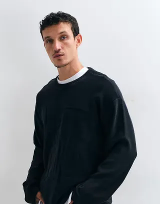 Weekday oversized sweater with keep going 3D jacquard graphic in black