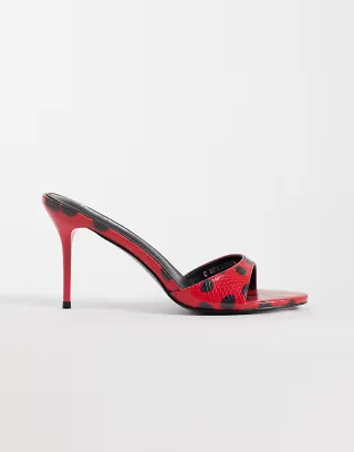 Public Desire Fiora heeled mule sandals in spotted red and black