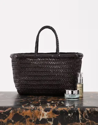 Dragon Diffusion Bamboo Triple Jump Small woven leather bag in dark brown