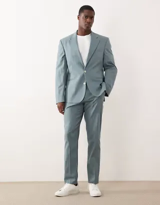 ASOS DESIGN 100% cotton linen look slim suit in blue