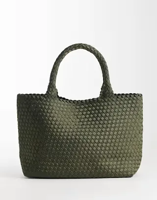 ASOS DESIGN satin weave jumbo tote bag in khaki