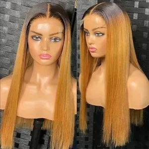 Ombre Blonde 13x4 HD Lace Front Wig, Long Bone Straight Brazilian Remy Human Hair, 180% Density, Glueless Wear and Go, P