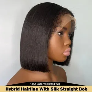 Black Kinky Straight Human Hair Wigs 4c Edges Short Bob Lace Wig Yaki Straight 13x4 13x6 HD Lace Frontal Wig Brazilian H