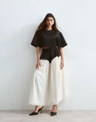 ARRANGE sculpted waist full midi skirt in black and white - part of a set