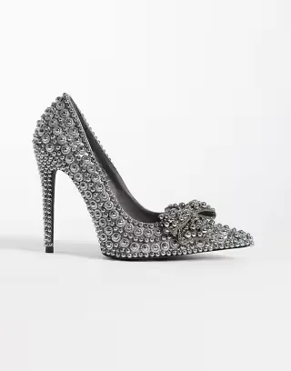 Azalea Wang Naamah faux pearl embellished heeled shoes in gray