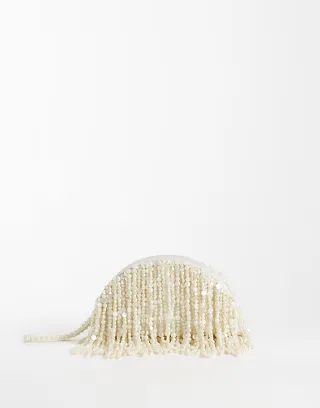 ASOS DESIGN pearl beaded clutch bag in cream