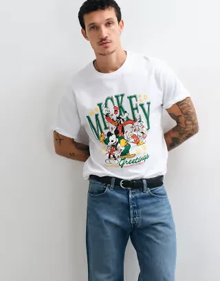 ASOS DESIGN Disney Christmas relaxed t-shirt with Mickey and Friends in white