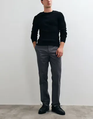 Mango cotton rich tailored tapered trouser in dark gray