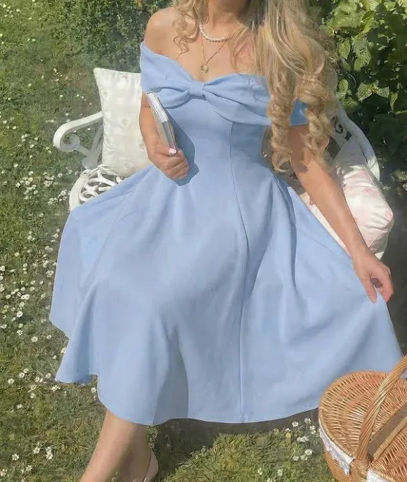 Women's Elegant Off Shoulder Cinched Waist Mid-Length Dress