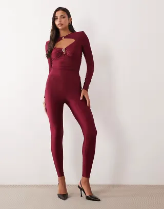 Ruched & Ready sculpted high shine high waisted leggings set in burgundy