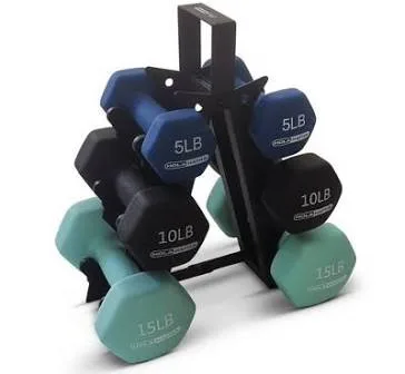 HolaHatha 5, 10 and 15 LB Neoprene Dumbbell Free Hand Weight Set with Rack