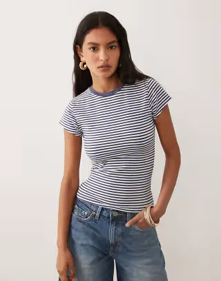 Cotton On all day T-shirt in navy white striped print
