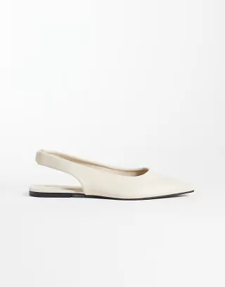 SEQWL Wide Fit Scar sling back pointed ballet flats in cream