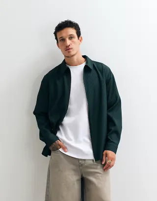 ASOS DESIGN zip overshirt in dark green