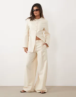 ASOS DESIGN tie waist pants in cream - part of a set